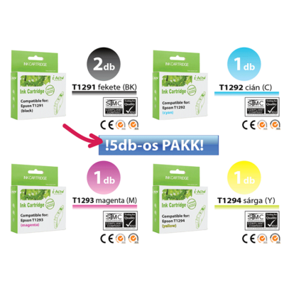 Epson -hoz 5db-os◄ i-Aicon  T129x  utángyártott tintapatron PAKK (5x~420 oldal) 