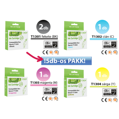 Epson -hoz 5db-os◄   T130x utángyártott tintapatron PAKK (T01305) (≈3300oldal)