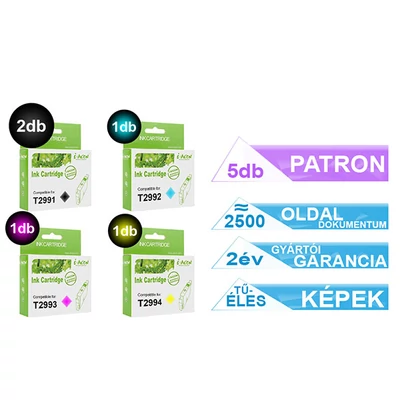 Epson -hoz ►5db-os◄ T299x (Nr. 29XL)  utángyártott tintapatron PAKK (5X≈500oldal, össz.:≈2500 oldal)