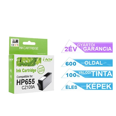 HP -hez   Nr.655 (CZ109A) utángyártott fekete tintapatron, kb. 600 oldal
