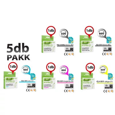 Canon -hoz ►5db-os◄ PGI-550/CLI-551XL CHIPES utángyártott tintapatron PAKK (~3140 oldal)