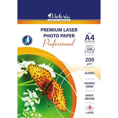 Fotópapír, lézer, A4, 200 g, fényes, kétoldalas, VICTORIA PAPER 