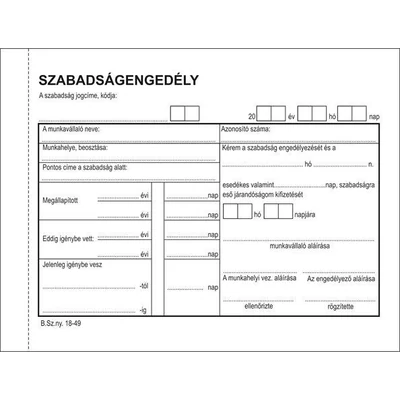 Nyomtatvány, szabadságengedély, 50x2, A6, VICTORIA PAPER 
