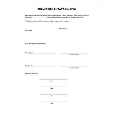 Nyomtatvány, tűzvédelmi oktatási napló, 40 oldal, A4, VICTORIA PAPER, 10 tömb/csomag