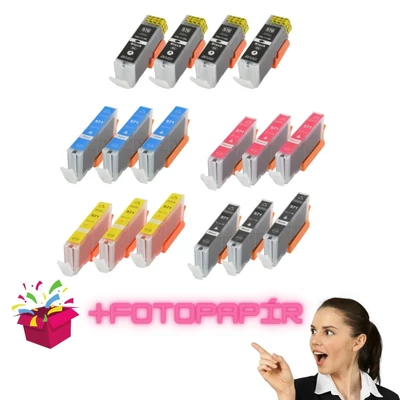   ►16+1db-os PAKK, Canon -hoz 16db ™ PGI-570XL / CLI-571XL CHIPES utángyártott tintapatron (~10865 oldal) + 1 csomag 100 lapos FOTÓPAPÍR