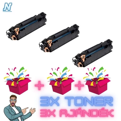 3+3DB-os PAKK, HP -hez, ►3DB CE285A  / Canon-hoz CRG-725 / CRG-712 (CB435A, CB436A) UTÁNGYÁRTOTT toner◄ +3 db MEGLEPETÉS (3x~2000 oldalas)