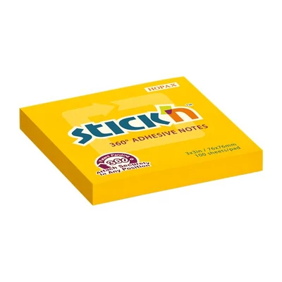 Öntapadó jegyzettömb, 76x76 mm, 100 lap, STICK N „360°, narancs