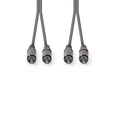 Nedis COTH24200GY50 sztereo audió kábel, 2x RCA férfi,  2x RCA férfi, Nikkelezett,  5 m, kerek, Sötétszürke