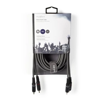 Nedis COTH24200GY50 sztereo audió kábel, 2x RCA férfi,  2x RCA férfi, Nikkelezett,  5 m, kerek, Sötétszürke