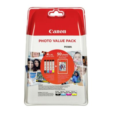 Canon CLI-571XL BCMY eredeti 4db-os tintapatron multipakk+50db fotópapír, ~2955 oldal*