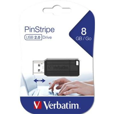 Pendrive,8GB, USB 2.0, 10/4MB/sec, VERBATIM "PinStripe", fekete