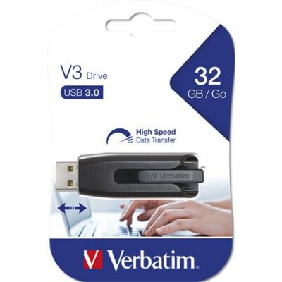 Pendrive, 32GB, USB 3.2, 60/12MB/sec, VERBATIM "V3", fekete-szürke