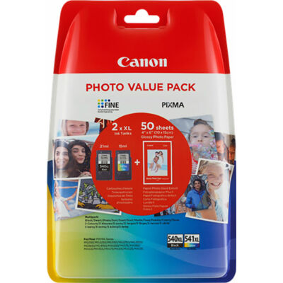 Canon® PG-540XL/CL-541XL eredeti (fekete+színes) tintapatron multipakk+50db fotópapír, ~600/400 oldal