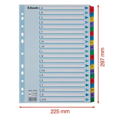 Regiszter, karton, A4, A-Z, ESSELTE 