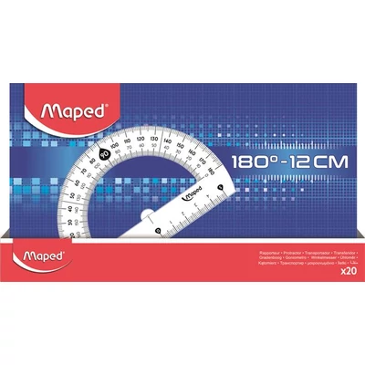 Szögmérő, műanyag 180°-os kínáló dobozos MAPED 