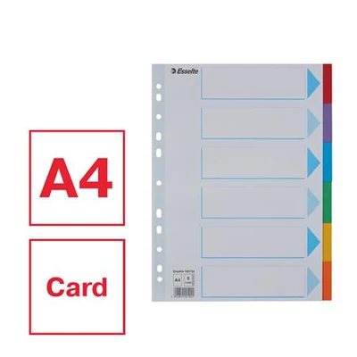 Regiszter, karton, A4, 6 részes, írható előlappal, ESSELTE 