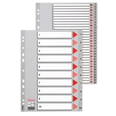 Regiszter, műanyag, A4 Maxi, 1-31, ESSELTE, szürke