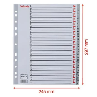 Regiszter, műanyag, A4 Maxi, 1-31, ESSELTE, szürke