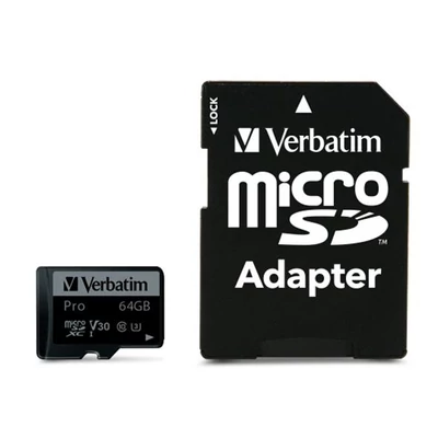 Memóriakártya, microSDXC, 64GB, CL10/U3, 90/45 MB/s, adapter, VERBATIM 