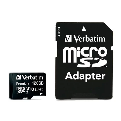 Memóriakártya, microSDXC, 128GB, CL10/U1, 90/10 MB/s, adapter, VERBATIM 