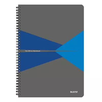 Spirálfüzet, A4, kockás, 90 lap, laminált karton borító, LEITZ "Office", szürke-kék