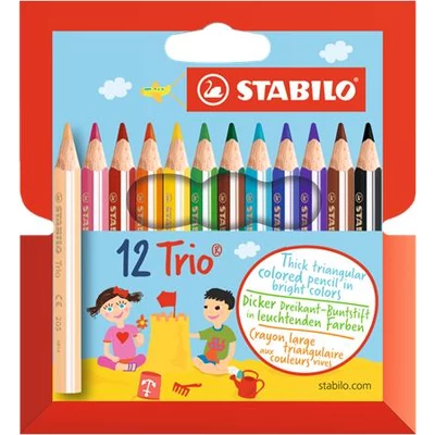 Színes ceruza készlet, háromszögletű, vastag, rövid, STABILO 