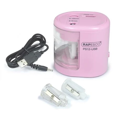 Hegyező, kétlyukú, asztali, elemes, USB töltővel, RAPESCO