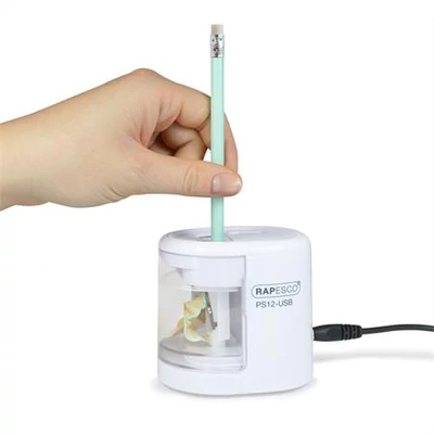 Hegyező, kétlyukú, asztali, elemes, USB töltővel, RAPESCO