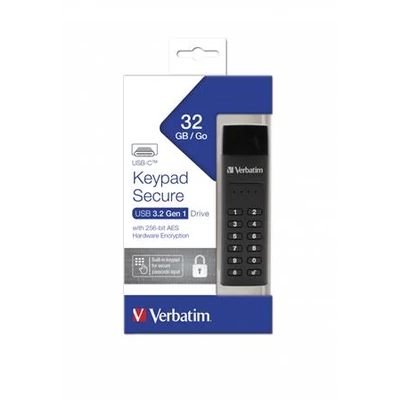 Pendrive, 32GB,USB-C (USB 3.2), titkosítás, 160/130Mb/s, VERBATIM 