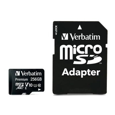 Memóriakártya, microSDXC, 256GB CL10/U1, 90/10 MB/s, adapter, VERBATIM 