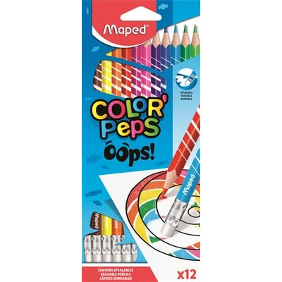 Színes ceruza készlet, háromszögletű, radírozható, MAPED 
