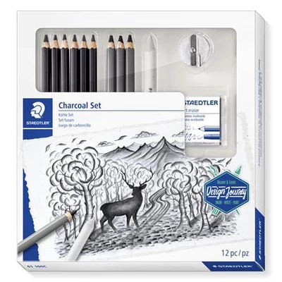 Grafit- és szénceruza készlet, kiegészítőkkel, 12 darabos, STAEDTLER 