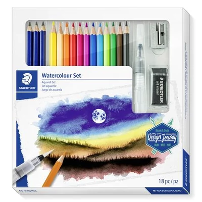 Akvarell ceruza készlet, ecsettel, radírral, hegyezővel, grafitceruzával, STAEDTLER® 