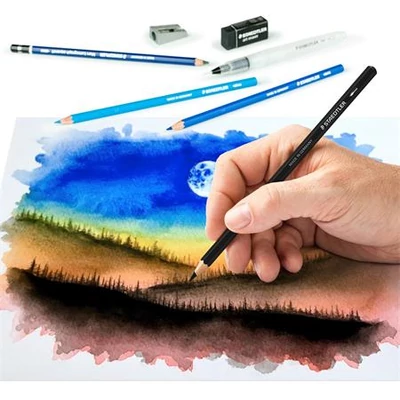 Akvarell ceruza készlet, ecsettel, radírral, hegyezővel, grafitceruzával, STAEDTLER® 