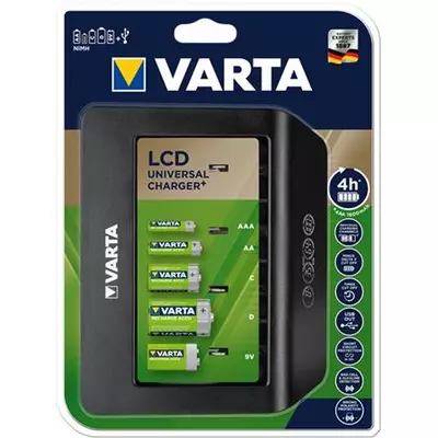Elemtöltő, univerzális AA/AAA/C/D/9V, LCD kijelző, VARTA 