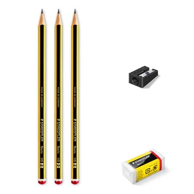 Grafitceruza, HB, hatszögletű, hegyezővel és radírral, STAEDTLER 
