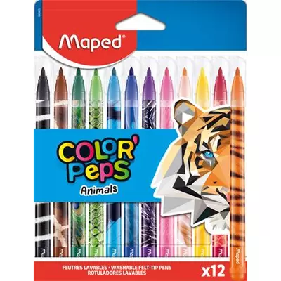 Filctoll készlet, 2,8 mm, kimosható, MAPED "Color`Peps Animals", 12 különböző szín