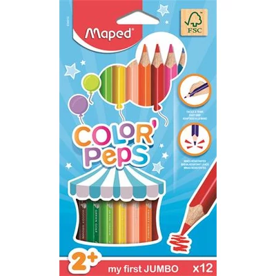 Színes ceruza készlet, háromszögletű, vastag, MAPED 