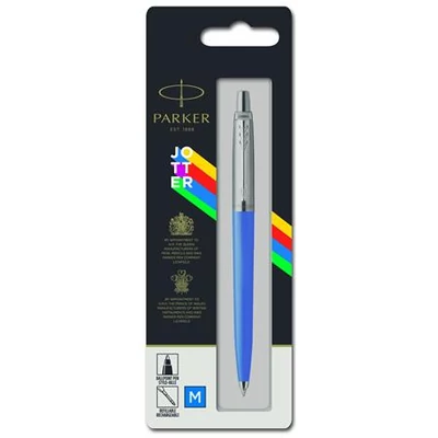 Golyóstoll, 0,7 mm, ezüst színű klip, kék tolltest, PARKER 