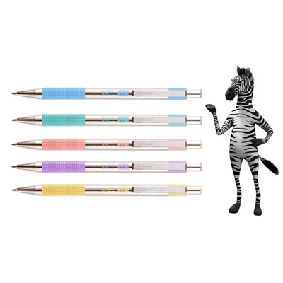 Golyóstoll, 0,24 mm, nyomógombos, rozsdamentes acél, pasztellsárga tolltest, ZEBRA 
