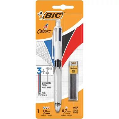 Golyóstoll, háromszínű, nyomósirónnal egyben, BIC 