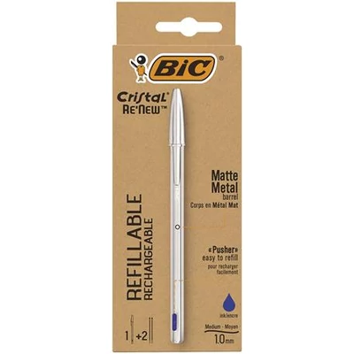 Golyóstoll 0,32 mm, kupakos, matt ezüst színű tolltest, BIC 