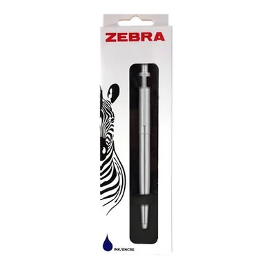 Golyóstoll, 0,24 mm, nyomógombos, ezüst színű klip, ezüst tolltest, ZEBRA 