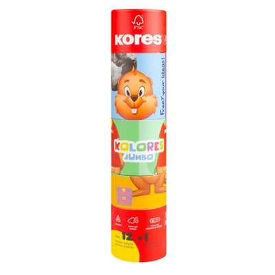 Színes ceruza készlet, háromszögletű, jumbo, 1 hegyezővel, KORES 