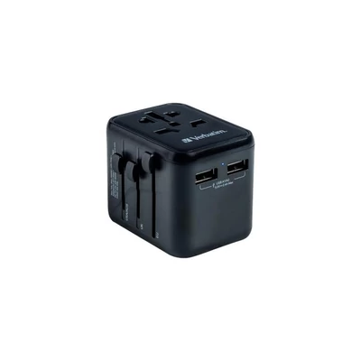 Utazó adapter, univerzális, 2xUSB, VERBATIM 