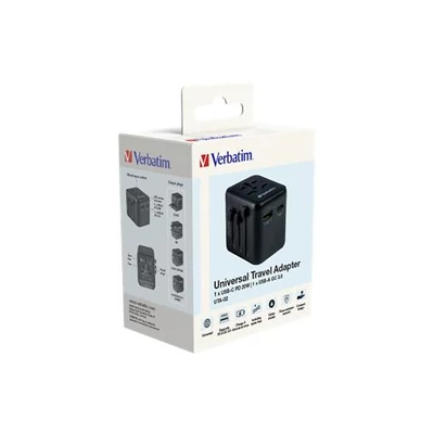 Utazó adapter, univerzális, USB-A(QC 3.0)/USB-C(PD20W)2xUSB, VERBATIM 