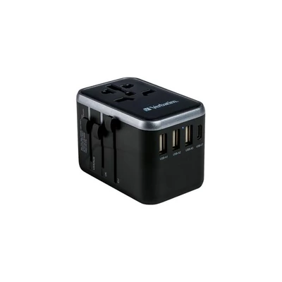 Utazóadapter, univerzális, USB-A(QC 3.0)/USB-C(PD61W)2xUSB, VERBATIM 