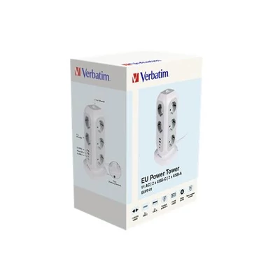Elosztó, álló, 11 aljzat, 2xUSB-A, 2xUSB-C, VERBATIM 