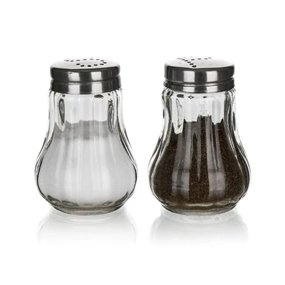 Asztali só-, borsszóró készlet, üveg és inox, 2 db, 7 cm 