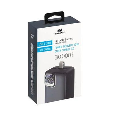 Hordozható akkumulátor, 30000mAh, QC/PD 20W, RIVACAE 